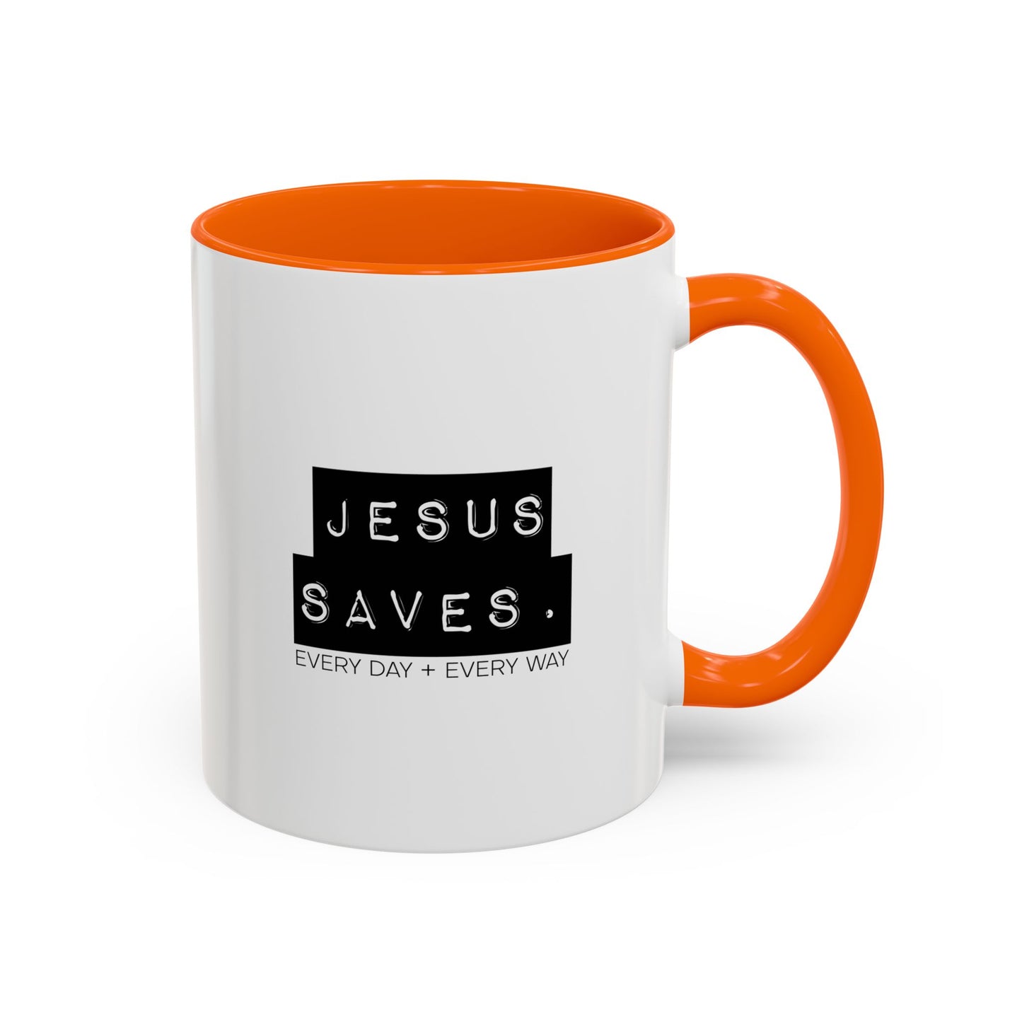 Jesus Saves Accent Coffee Mug — Inspirational Christian Coffee Cup (11/15oz)