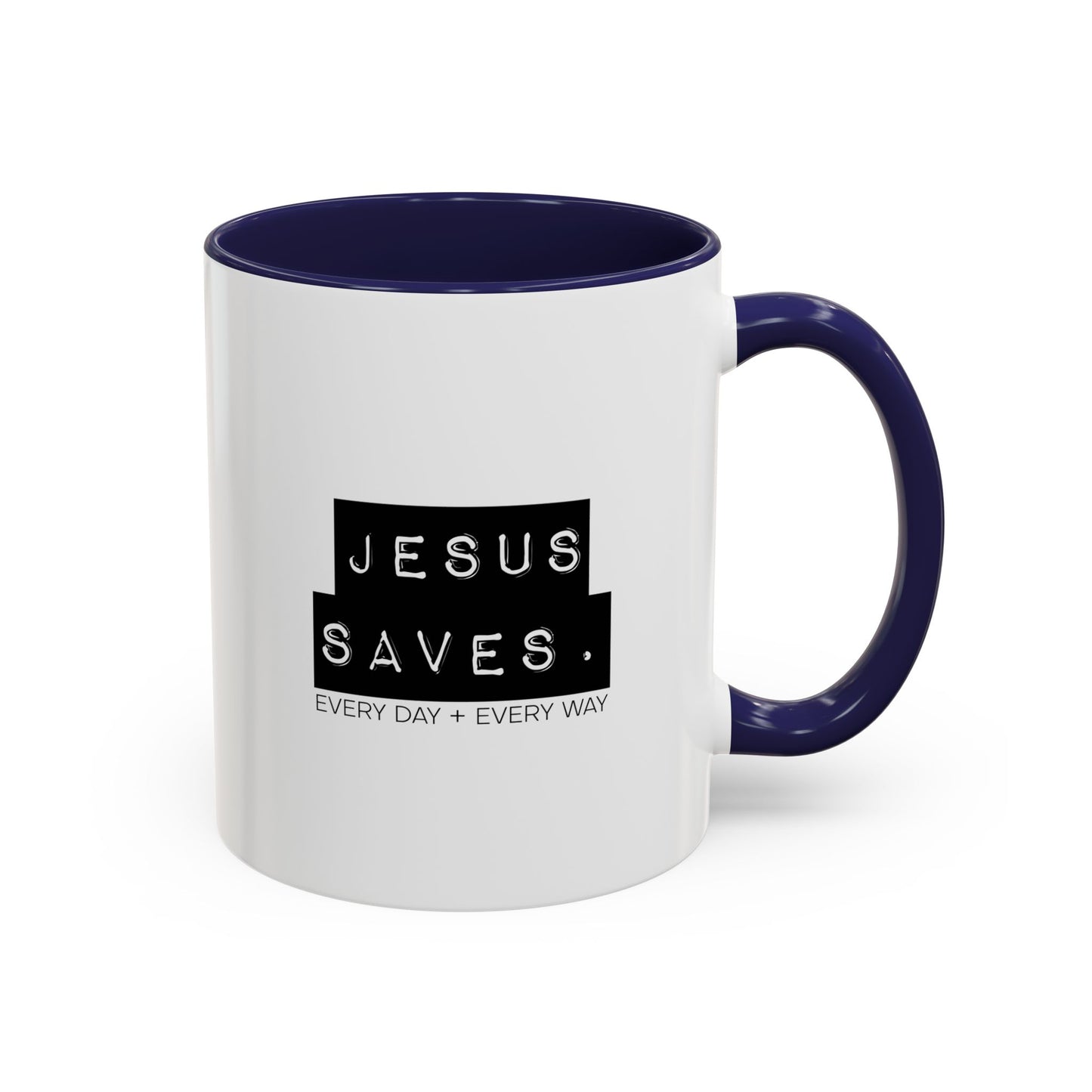Jesus Saves Accent Coffee Mug — Inspirational Christian Coffee Cup (11/15oz)