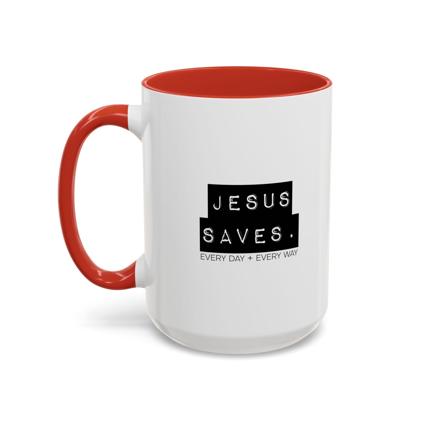 Jesus Saves Accent Coffee Mug — Inspirational Christian Coffee Cup (11/15oz)