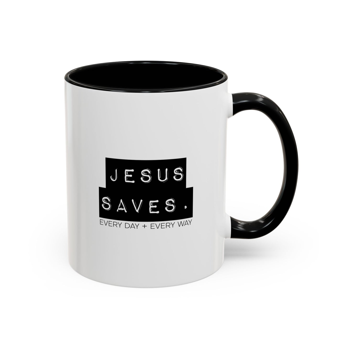 Jesus Saves Accent Coffee Mug — Inspirational Christian Coffee Cup (11/15oz)