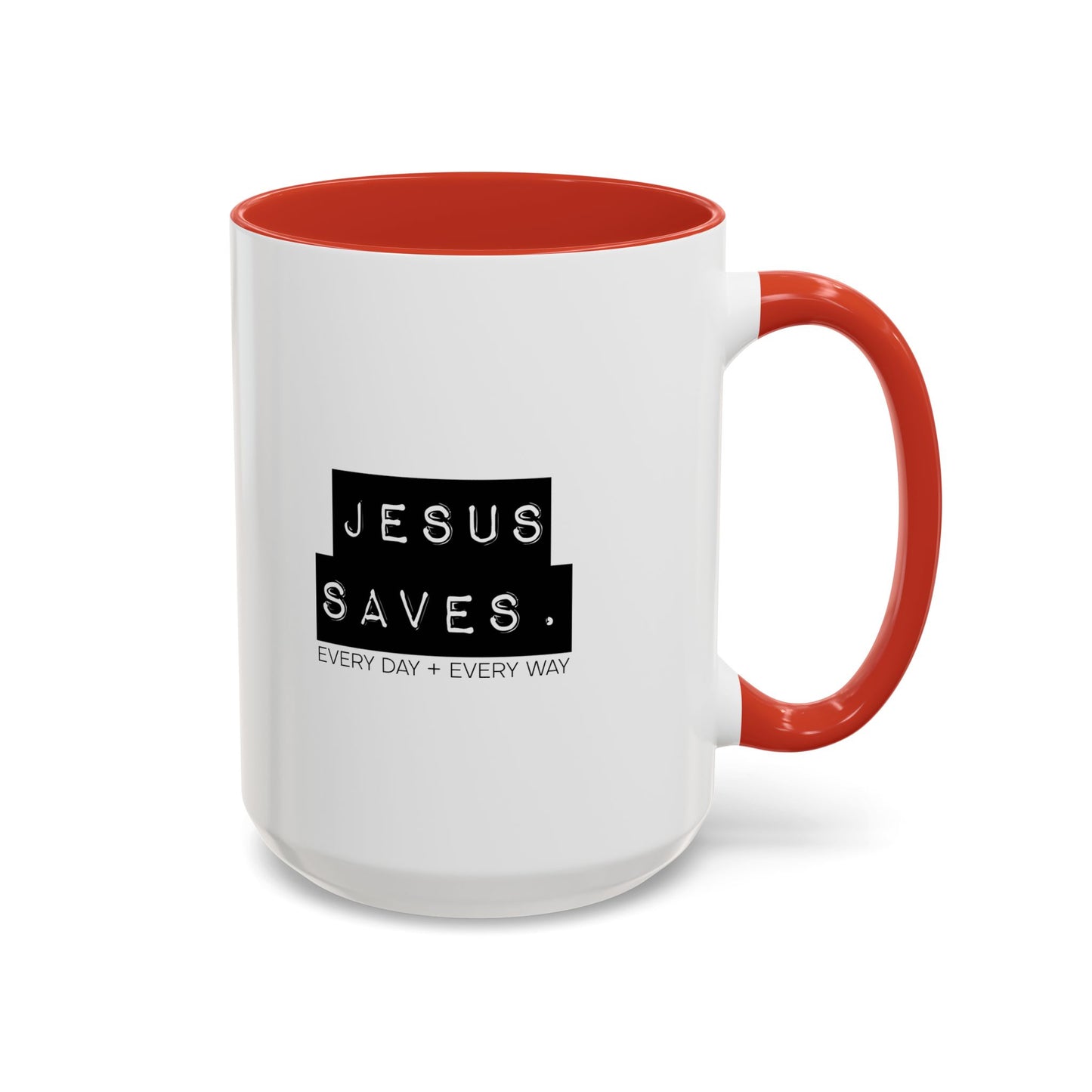 Jesus Saves Accent Coffee Mug — Inspirational Christian Coffee Cup (11/15oz)