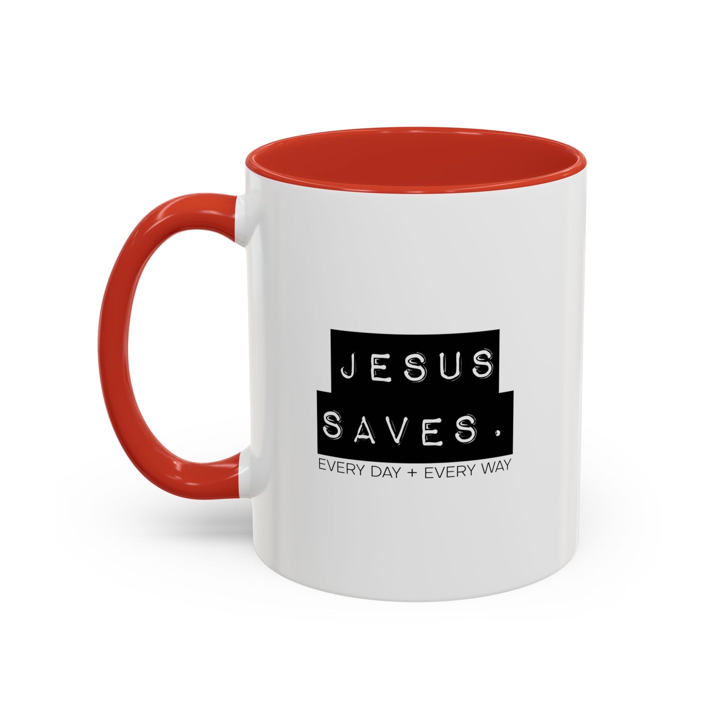 Jesus Saves Accent Coffee Mug — Inspirational Christian Coffee Cup (11/15oz)