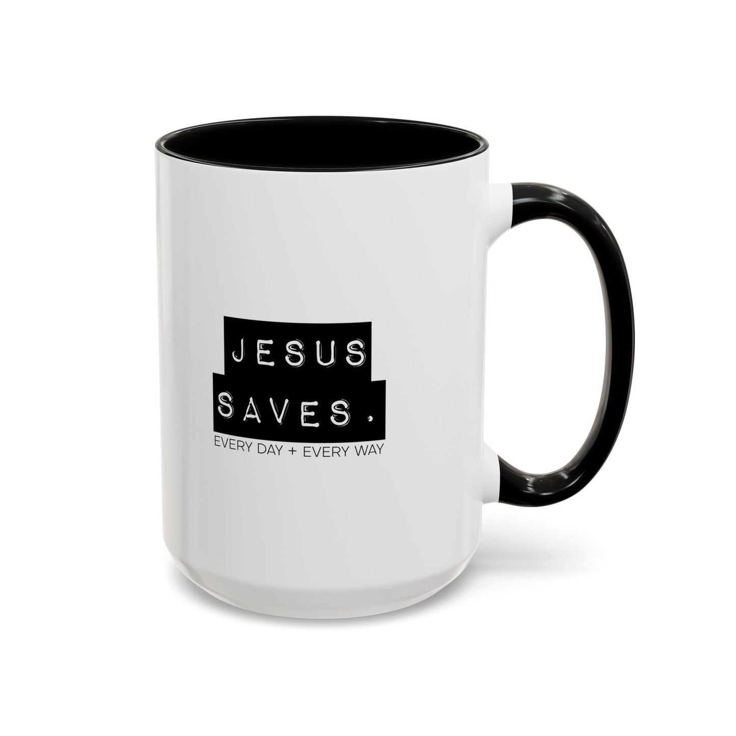 Jesus Saves Accent Coffee Mug — Inspirational Christian Coffee Cup (11/15oz)