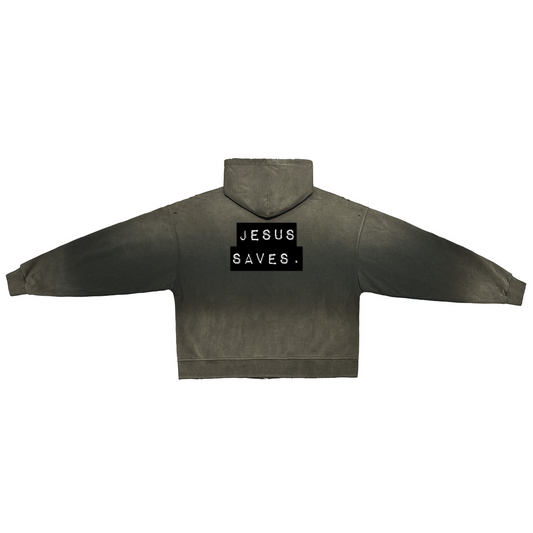 Jesus Saves. In the Streets-Wear: Unisex Washed Distressed Dystopian Zip-Up Hoodie(420GSM)