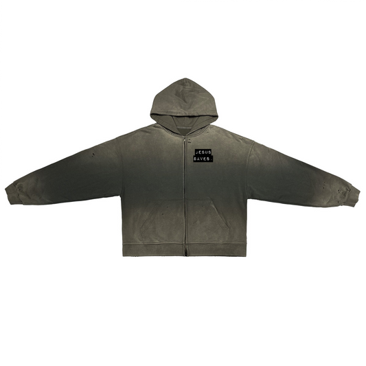 Jesus Saves. In the Streets-Wear: Unisex Washed Distressed Dystopian Zip-Up Hoodie(420GSM)