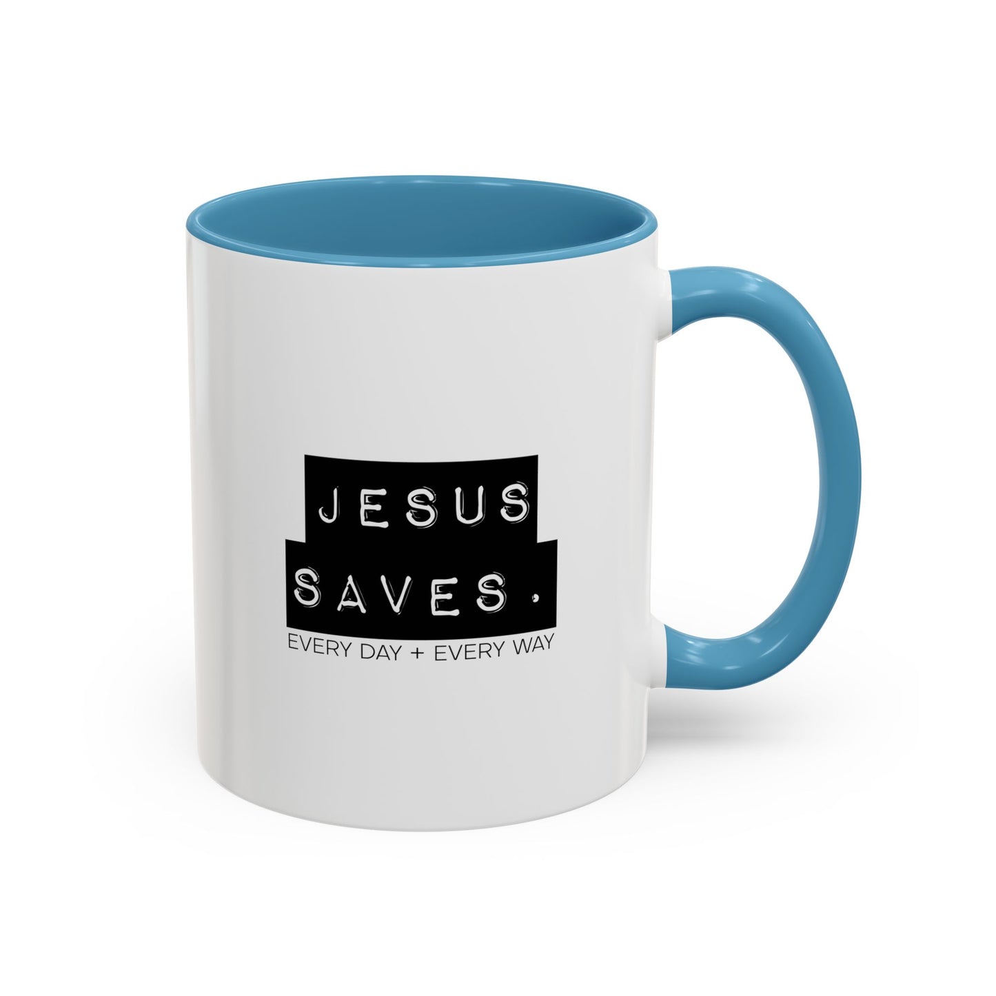 Jesus Saves Accent Coffee Mug — Inspirational Christian Coffee Cup (11/15oz)