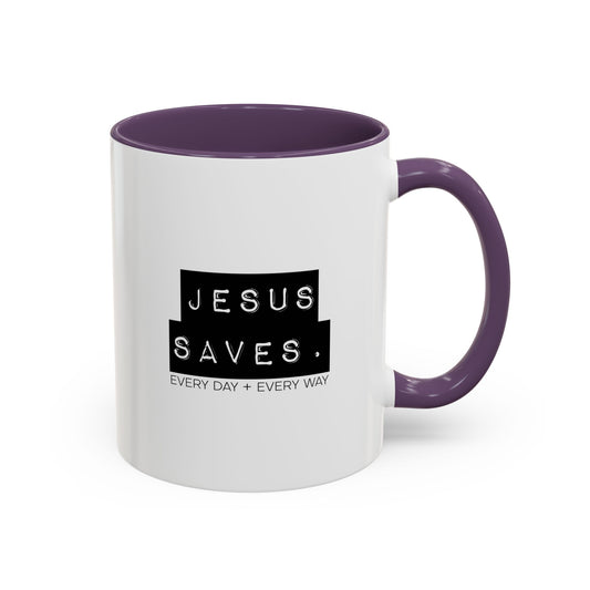 Jesus Saves Accent Coffee Mug — Inspirational Christian Coffee Cup (11/15oz)