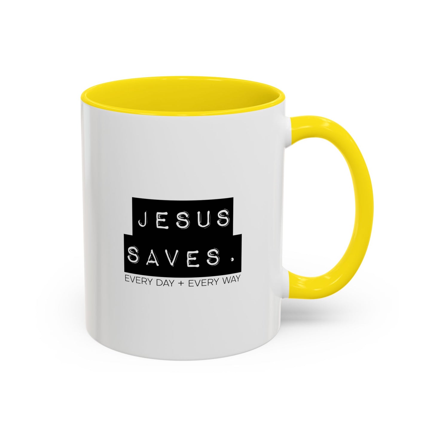 Jesus Saves Accent Coffee Mug — Inspirational Christian Coffee Cup (11/15oz)