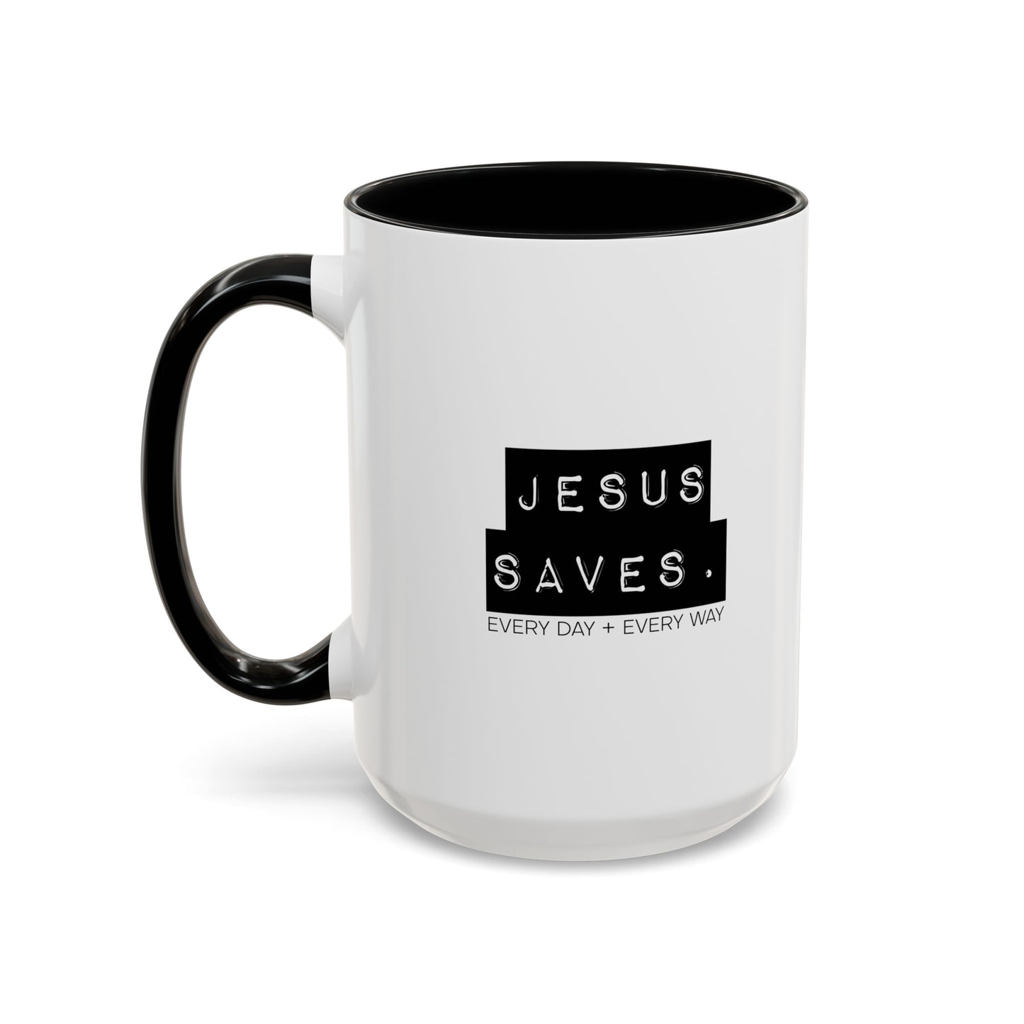 Jesus Saves Accent Coffee Mug — Inspirational Christian Coffee Cup (11/15oz)