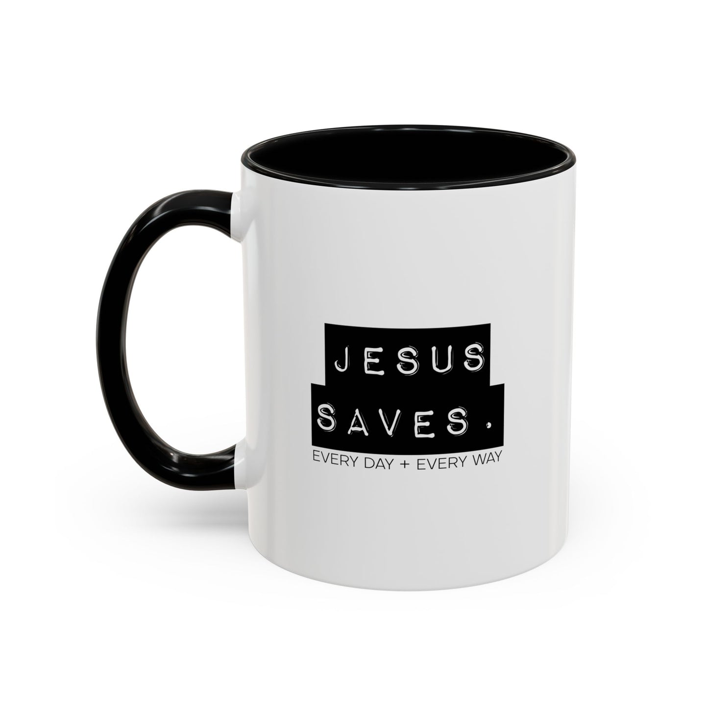 Jesus Saves Accent Coffee Mug — Inspirational Christian Coffee Cup (11/15oz)
