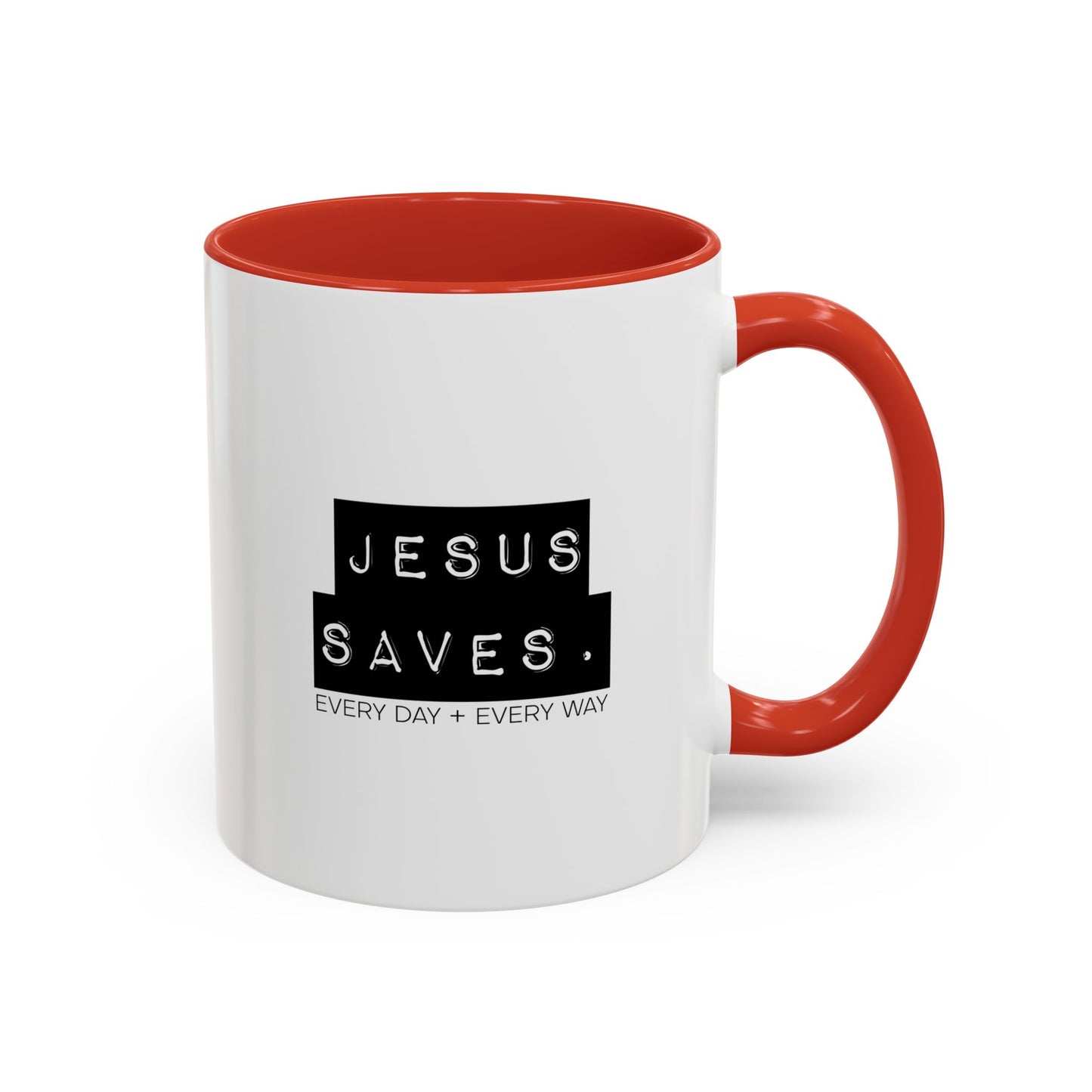 Jesus Saves Accent Coffee Mug — Inspirational Christian Coffee Cup (11/15oz)