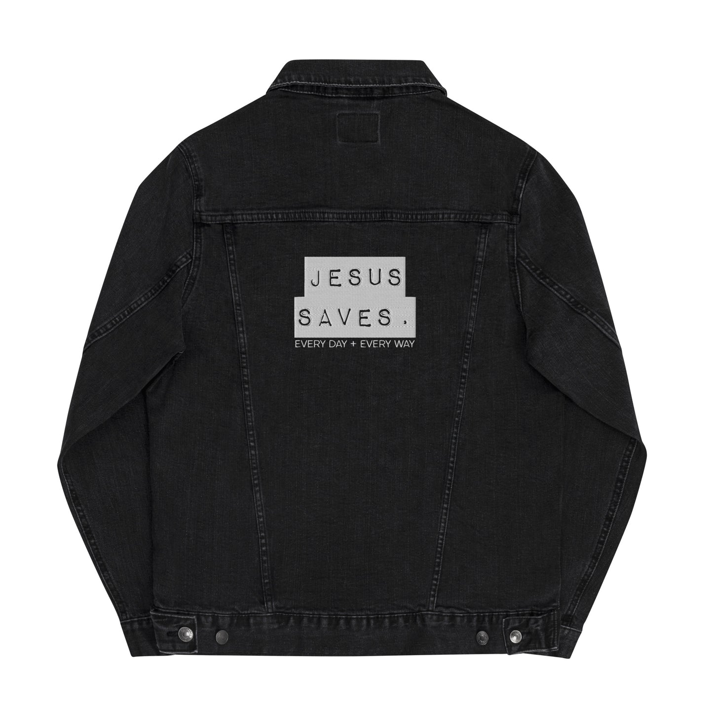 Jesus Saves. (Dark) Unisex denim jacket
