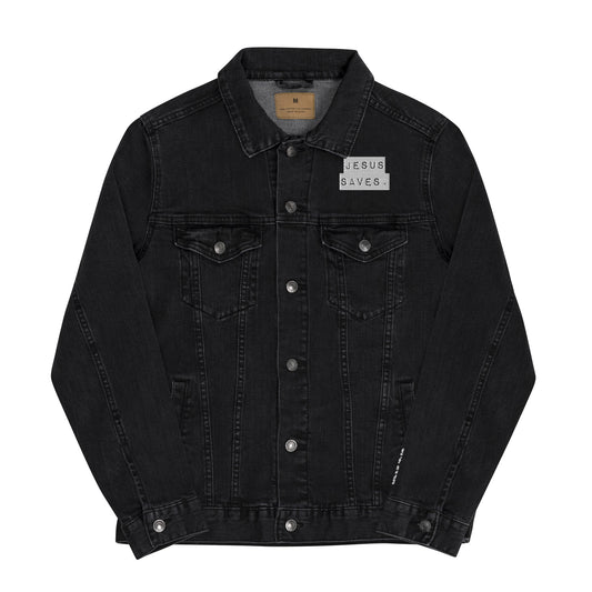 Jesus Saves. (Dark) Unisex denim jacket